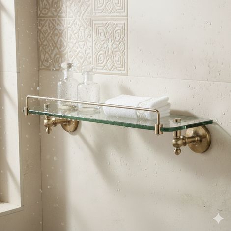 PaulGurkes Glasregal Bad-Wandablage Nostalgie Bronze Messing Retro (1/5)
