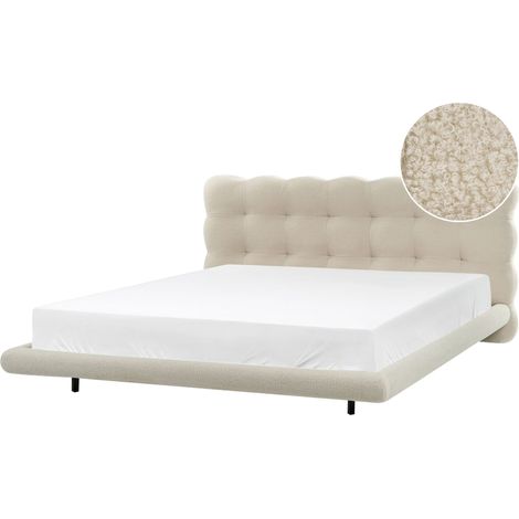 Bed Frame Beige Boucle Upholstery Tufted Headboard Slatted Base EU Super King Size 6ft Metal Legs Modern Design SOULISSE (1/5)