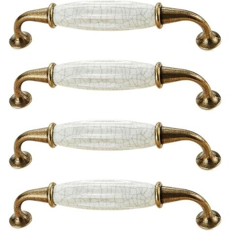 maniglie per mobili vintage, ottone anticato, 144 x 33 mm, zinco-alluminio e porcellana, maniglia per mobile da cucina
