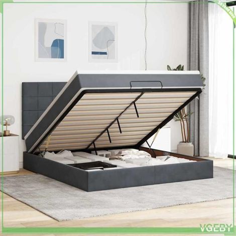 Cadre de lit ottoman - 180x200 - Velours gris foncé - Rangement hydraulique - Matelas 20 cm (1/5)
