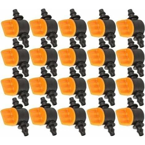 Lot de 20 mini-vannes d'irrigation goutte à goutte de 6,35 mm pour tuyau d'irrigation de 4/7 mm (tube fin droit de 4/7 mm avec clapet anti-retour) (1/5)
