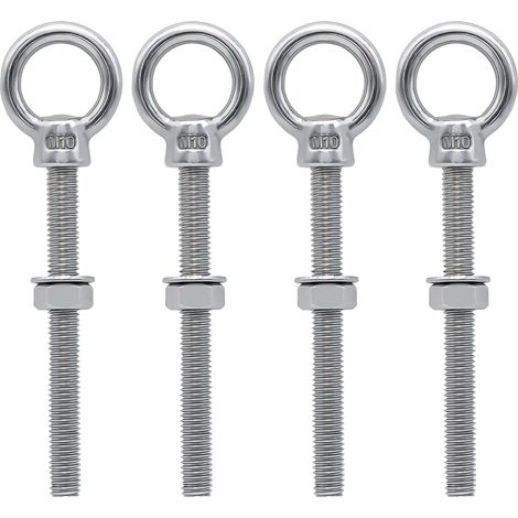Boulons à oeil M10 x 100 mm Vis à Anneau M10 avec filetage métrique en acier inoxydable pour Fixation et Suspension, 4 pièces (1/5)