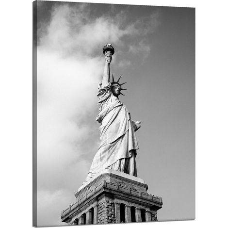 Quadro su tela raffigurante la Statua della Libertà, con soggetto architettonico, 50x70 cm.