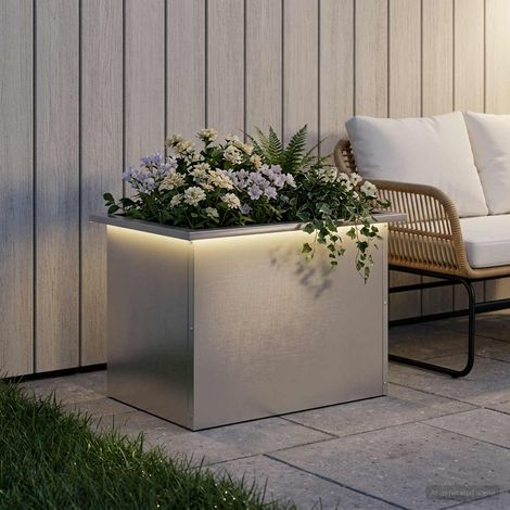 vidaXL Jardinera para jardín con luces LED Plateado 40 x 60 x 40 cm (1/5)