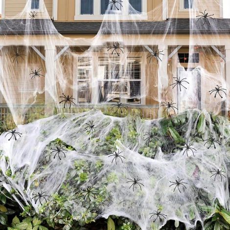 Kit de décoration toile d'araignée pour Halloween (couvrant 1 400 pieds carrés) avec 150 araignées ultra-réalistes (1/5)