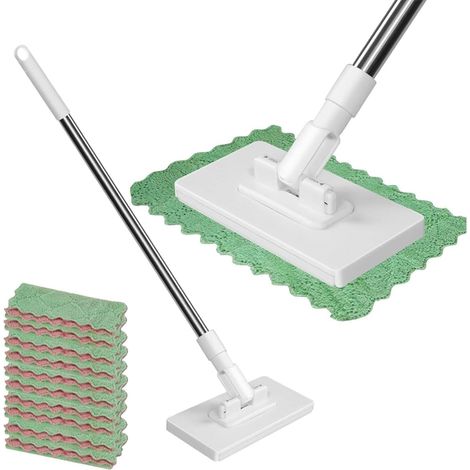1 mini serpillère télescopique avec système de serrage à 1 bouton, 10 chiffons en microfibre Sans lavage à la main, serpillère pratique pour la cuisine et la maison. Réutilisable (1/5)