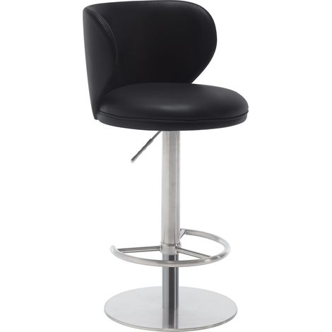 Tabouret de bar en cuir Nappa noir, base en acier inoxydable titane noir, hauteur réglable avec dossier pivotant (1/5)