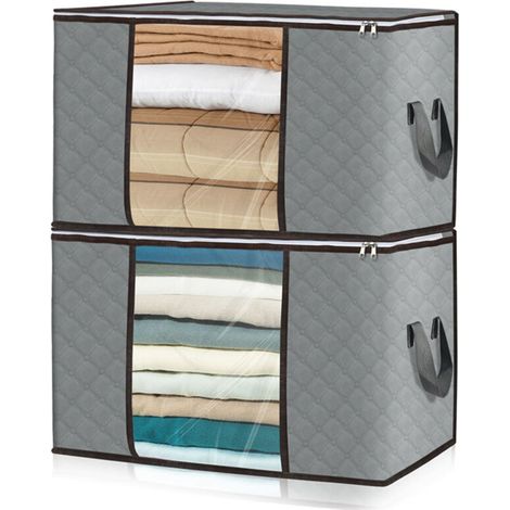 Set of 2 large non-woven textile storage bags, gray (1/5)