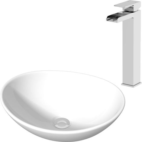 Ceramic Bathroom Vanity Wash Basin Sink Countertop Single Lever Mixer Tap Bundle (1/5)