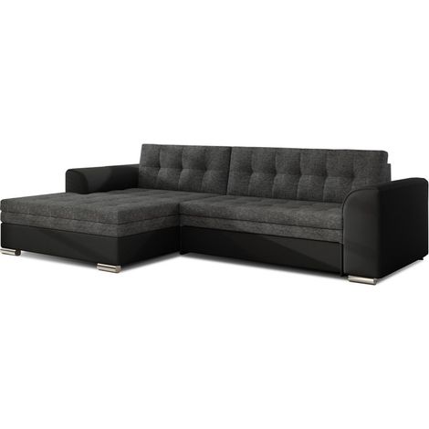 Sofá de esquina convertible CONFORTO 4 plazas gris oscuro y negro - ángulo izquierdo (1/4)