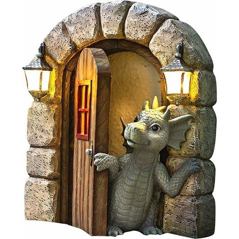 Décoration murale en sculpture de dragon de cour, jolie statue de dragon de jardin en résine, petit dragon