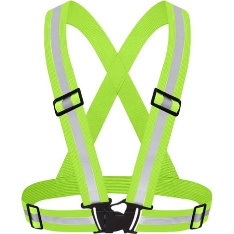 Harnais de Sécurité Réfléchissant Haute Visibilité Réglable Gilet Vert Fluorescent Unisexe (1/5)