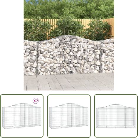 The Living Store Paniers à gabions arqués 7 pcs 200x50x100/120 cm fer galvanisé - Panier De Gabion - Gabion - Murs De Gabion - Décoration Jardin - Clôture Jardin (1/5)