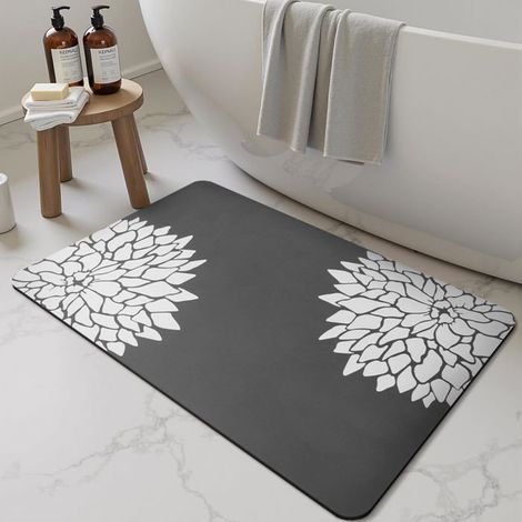BelleRise - Tapis de bain 4060cm, antidérapant, lavable, super absorbant, séchage rapide, motif élégant, gris foncé. (1/5)