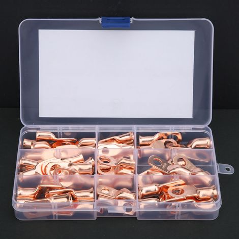 50Pcs Bagues Cuivre Cosse à Sertir Connecteur Électrique Fils Câbles Accessoires 2/4/6/8 AWG (1/4)
