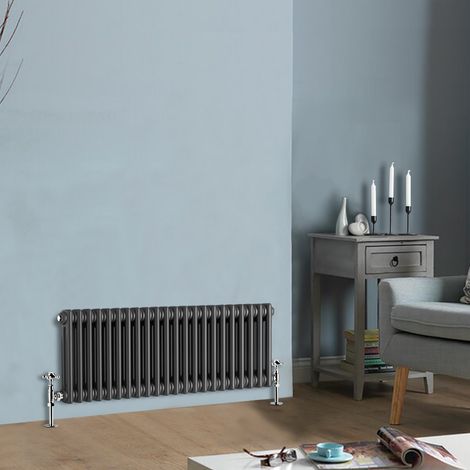 Traditional Anthracite Horizontal Cast Iron Style Radiator Double Column 300 x 1010mm (1/4)