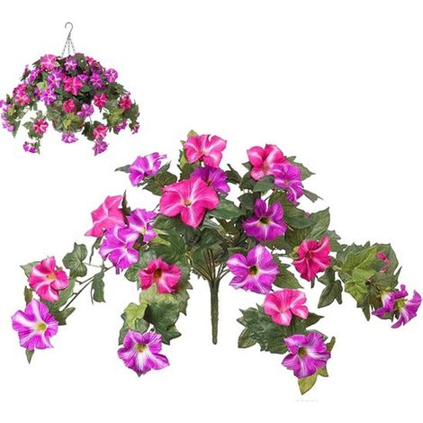 Petunie artificiali, 12 petunie, resistenti ai raggi UV, realistiche, pianta artificiale da appendere, fiori artificiali, facili da curare, per recinzioni, aree interne ed esterne, giardino (1/5)