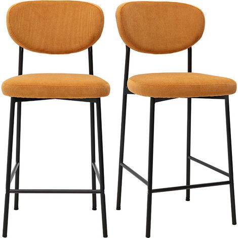 Sgabelli da bar fissi in tessuto velluto a coste giallo curry H65 cm (set di 2) BREKA