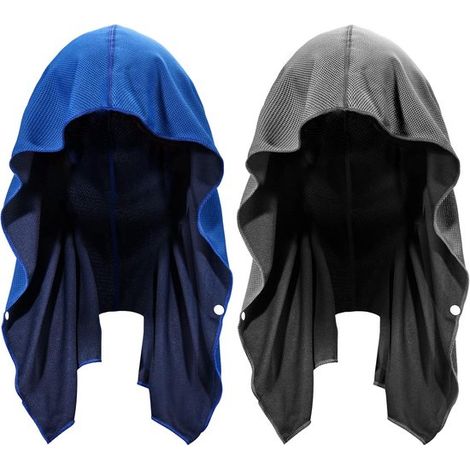 Serviettes rafraîchissantes pour le cou et le visage – Lot de 2 serviettes à capuche Sport, le camping, l'entraînement, le Vélo – Serviettes rafraîchissantes pour le cou (bleu roi Grijs) (1/5)