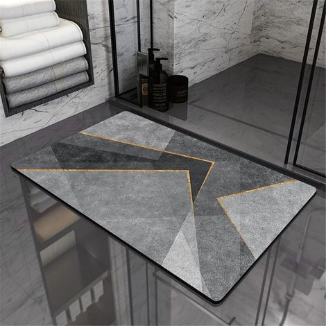2.5mm Tapis de Bain Antidérapant, Tapis Salle de Bain Diatomite Absorbant Mat Tapis Douche Séchage Rapide, Microfibre Tapis Vaisselle Tapis d'Entré (50x80cm,Gris doré 7) (1/5)