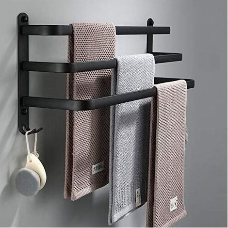 Dolaso – Porte-serviettes mural en aluminium noir – 3 barres de 50 cm – Fixation adhésive étanche – Conception à vis dissimulées (1/5)