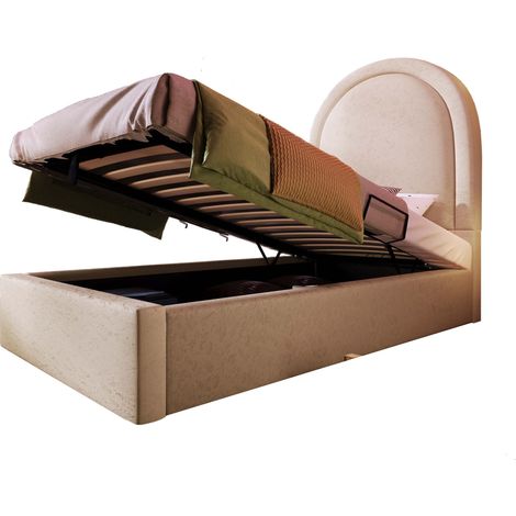 Lit Coffre Enfant 90 x 200 cm en PU, avec Tête de Lit Motif Spatial et Matelas H3 Inclus, Beige (1/5)