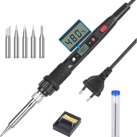 Fer à Souder 90W Kit de Soudure Température Réglable 100℃480℃ Visible Fer a Souder Électrique avec l'Interrupteur ON/OFF, 5 Pointes de Rechange pour Réparation Soudage Brasage (1/5)