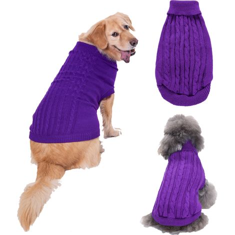 Pull pour animaux de compagnie, col roulé tricot pull pour chien pull chaud manteau mignon chiot chat costume (violet, s) (1/5)