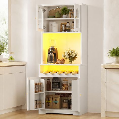Set de 2 buffets hauts 140x38,3x180 cm MDF métal blanc avec LED, pour cuisine – MEUBLIV (1/5)