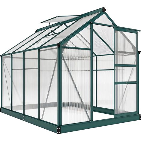 Serre de jardin en polycarbonate anti-UV avec fenetre et porte coulissante 190x252x201 cm (1/5)