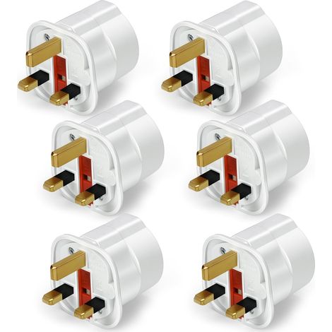 Adaptateur Prise Anglaise, Lot de 6 Adaptateurs Voyage France/Europe vers UK, Universel de Secteur Angleterre, Convertisseur Europe 2 Broches vers UK - Blanc (1/5)