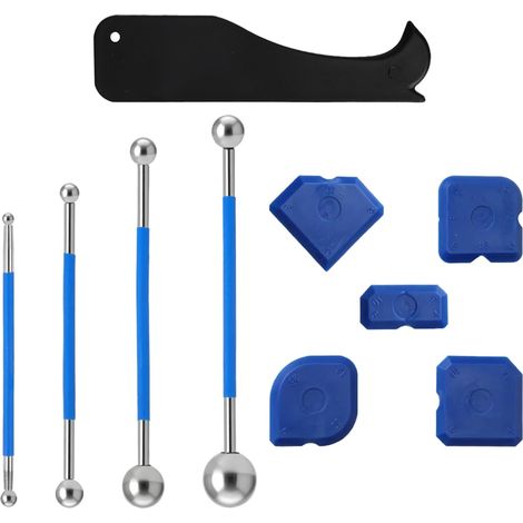 10 Pcs kit de grattoir à joint, 4 extracteurs à billes métalliques, 6 lisseurs de joints en silicone, extracteur de joints en silicone, kit de lissage pour carrelage de salle de bain et cuisine