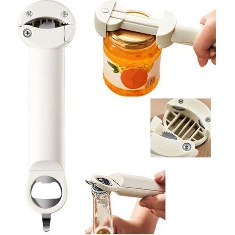 Ouvre-Boîte - Ouvre-Bouteille Multifonctionnel - Acier Inoxydable et Nylon - Fonction Magnétique - 1 Pièce (1/4)