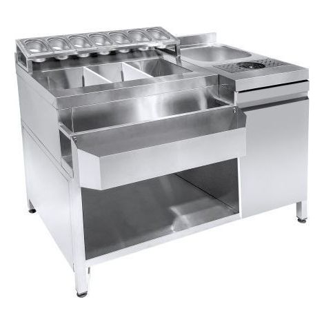 Comptoir bar à cocktails avec évier, porte bouteilles et lave verre - Combisteel (1/2)