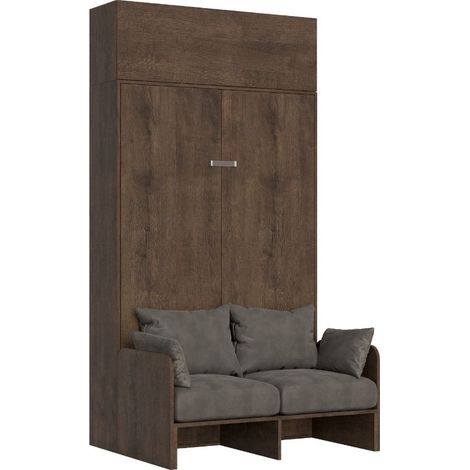 Armoire lit 120x190 avec canapé et meuble haut bois noyer Kanto-Couleur Microfibre 13 (1/5)