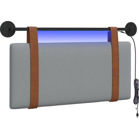 Hanging Headboard with LED Light Light Grey Antique PU vidaXL