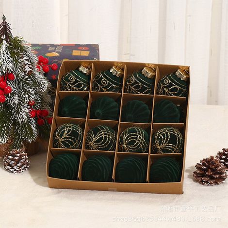 Boules De Noël - 16 Pièces Boules Résistantes À La Cassure 6 Cm Vertes En Velours - Décoration Arbre De Noël - Lot Complet (1/5)