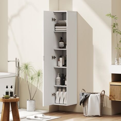 Armoire salle bain suspendue à colonnes étagères réglables fermeture douce - Dimensions: 30x31,5x160 cm - Couleur: Blanc