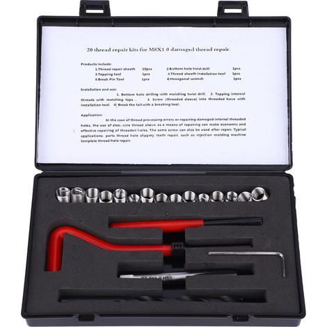 M8x1 Gewindereparaturset, 20-teiliges Edelstahl-Gewindebohrer-Set für Reparaturhülsen mit Innengewinde (1/5)