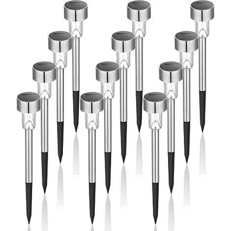 Solar Lights for Garden, LED Landscape Light/Pathway Lights Stainless Steel -12 Pack White (1/5)