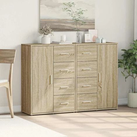 Ensemble de 2 Meubles de Rangement - Buffet Bas et Étagère, Bois d'Ingénierie Couleur Chêne Sonoma, 60x31x84 cm, pour Cuisine et Salon (1/5)