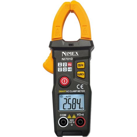 Pinza amperometrica autorange 3,5 digit Nimex NI7010 CAT III 600V - Funzioni: tensione DC, tensione AC, corrente AC, resistenza, frequenza, non contact voltage, test di continuità