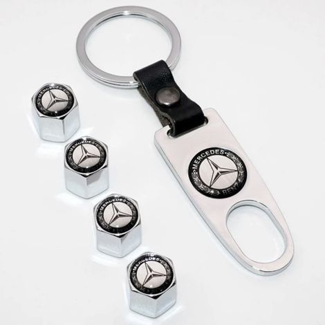 Bouchon de valve avec logo Mercedes et porte-clés argenté - Taille unique