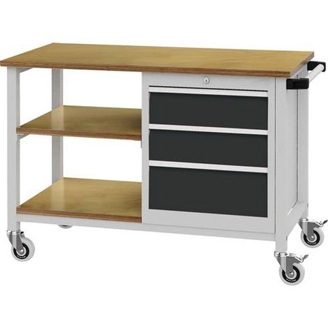 Nordwest Werkbank B1200xT540xH880mm Buche Multiplex lichtgrau/grau 3 Schubl.2x150,1x200mm (1/2)