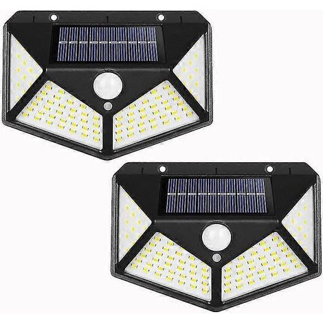 Lot de 2 lampes solaires d'extérieur 100 LED [dernière version verte 2200 mAh] avec détecteur de mouvement, sans fil, étanches et puissantes. (1/3)