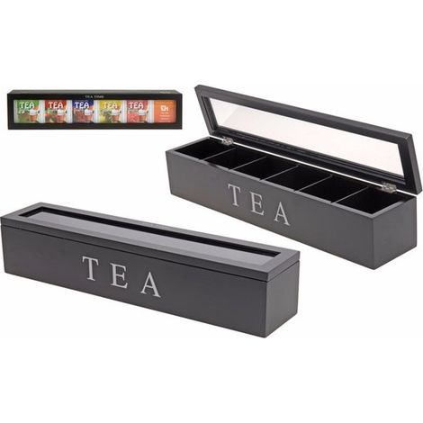 Grande boîte à thé – Noire – 6 compartiments – 43 cm – Séparation et rangement (1/2)