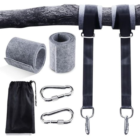 Cinghie per amaca, set di 2 cinghie di sospensione resistenti da 150 cm con anello a D e imbottitura più spessa, due moschettoni, portata massima 500 kg, per amache e altalene -Crezuo