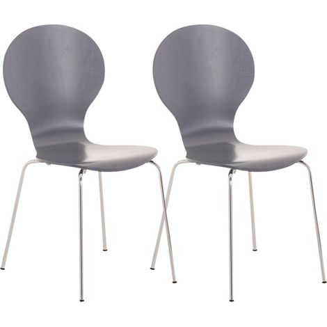 Lot de 2 chaises de cuisine salle à manger empilables dossier arrondi en bois gris et métal chromé 100003089 (1/5)