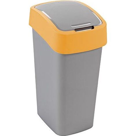 Poubelle Curver® FLIP BIN 45 L, gris-argent/jaune, pour déchets