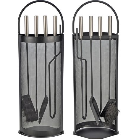 Spetebo – Serviteur de cheminée 5 pièces – Outils en métal et acier inoxydable – Dimensions 66 x 23 x 15 cm – Poignée de transport pratique